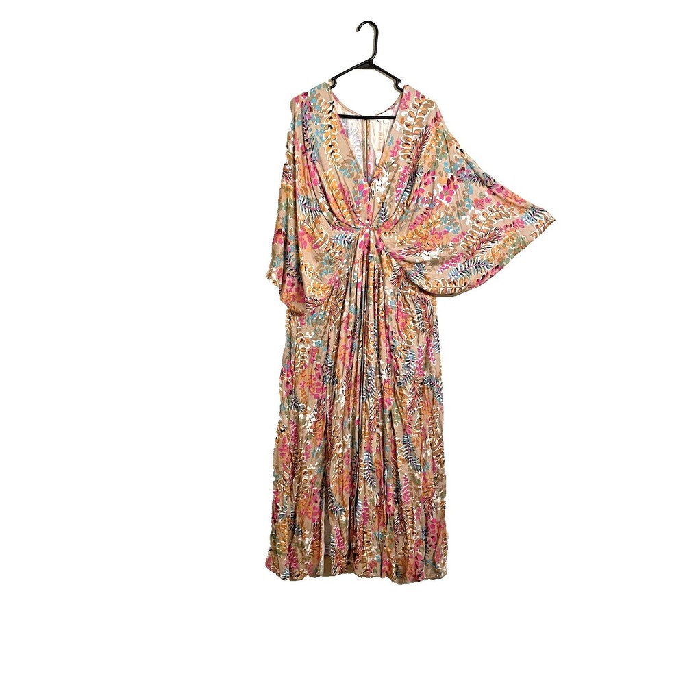 NWT Oddi Boho Colorful Dress Open Back Front Slits Cottage Core Maxi Sz 2XL